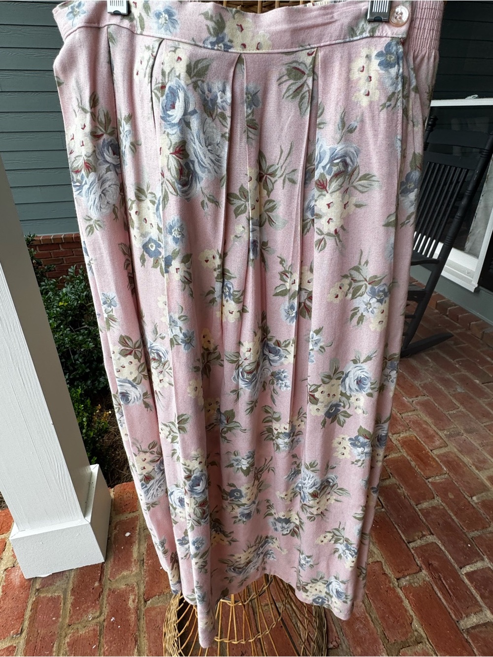 Vintage 1980s RUSS Pink Floral Pleated Midi Skirt USA Union Made Size 14